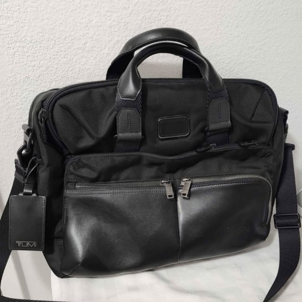 Tumi Black Leather & Nylon Briefcase